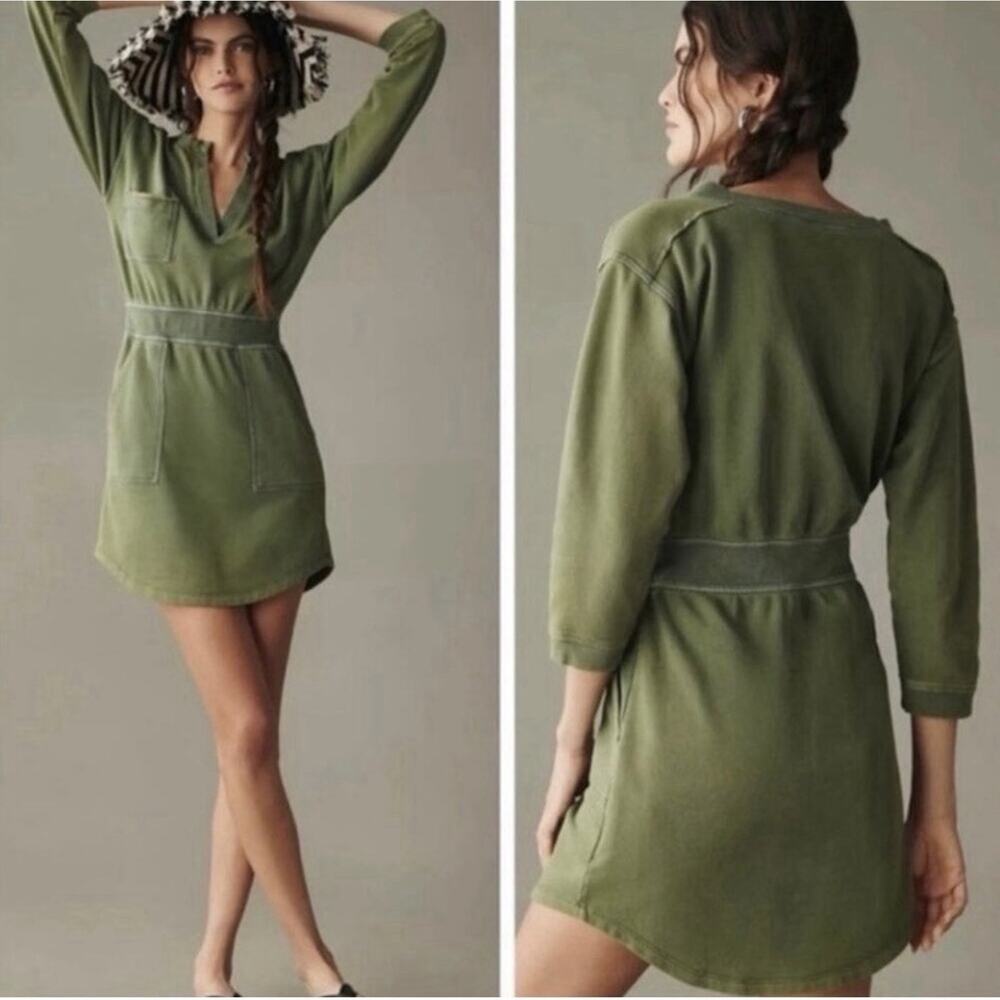 A12 Anthropologie Daily Practice Utility Sweatshirt Dress Size Large Moss Green